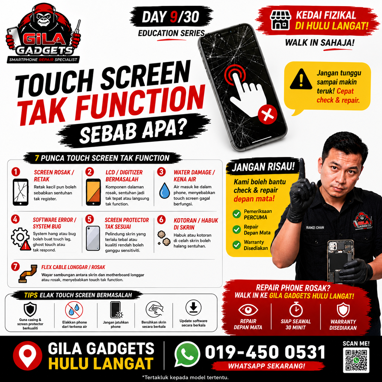 Touch Screen Phone Tak Function? 7 Punca & Kedai Repair Phone Hulu Langat