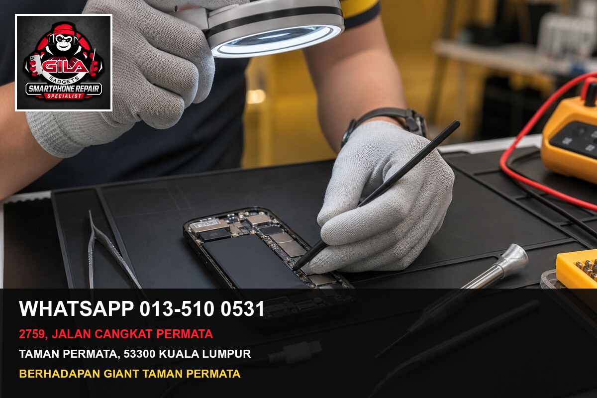 Pemeriksaan diagnosis telefon dan port pengecas di Gila Gadgets Taman Permata