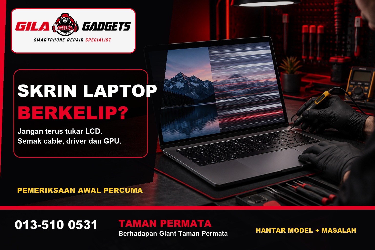 Skrin Laptop Berkelip Taman Permata: Semak Punca